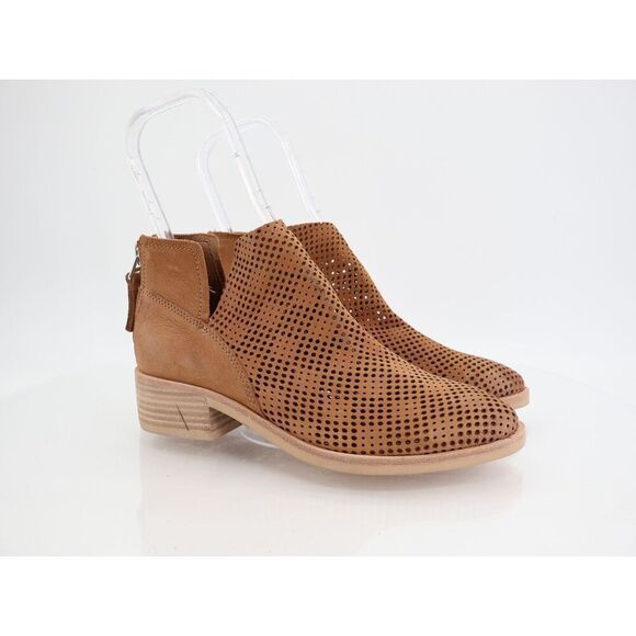 Dolce Vita Tommi Ankle Bootie Size 7.5 Brown Leather Perforated Zip Up Block - Picture 1 of 11